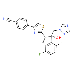 ChemSpider 2D Image | 4-{2-[(2S,3S)-3-(2,5-Difluorophenyl)-3-hydroxy-4-(1H-1,2,4-triazol-1-yl)-2-butanyl]-1,3-thiazol-4-yl}benzonitrile | C22H17F2N5OS