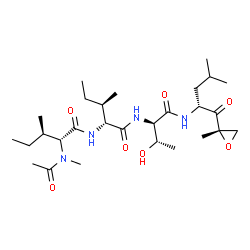 ChemSpider 2D Image | N-Acetyl-N-methyl-D-isoleucyl-D-isoleucyl-N-{(2R)-4-methyl-1-[(2S)-2-methyl-2-oxiranyl]-1-oxo-2-pentanyl}-D-threoninamide | C28H50N4O7