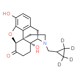 ChemSpider 2D Image | (5beta,9alpha,13alpha,14alpha)-17-[(2,2,3,3-~2~H_4_)Cyclopropylmethyl]-3,14-dihydroxy-4,5-epoxymorphinan-6-one | C20H19D4NO4
