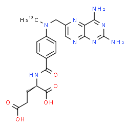 ChemSpider 2D Image | N-(4-{[(2,4-Diamino-6-pteridinyl)methyl][(~13~C)methyl]amino}benzoyl)-L-glutamic acid | C1913CH22N8O5