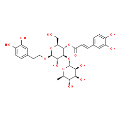 ChemSpider 2D Image | 2-(3,4-Dihydroxyphenyl)ethyl 3-O-(6-deoxy-alpha-D-mannopyranosyl)-4-O-[(2E)-3-(3,4-dihydroxyphenyl)-2-propenoyl]-beta-L-glucopyranoside | C29H36O15
