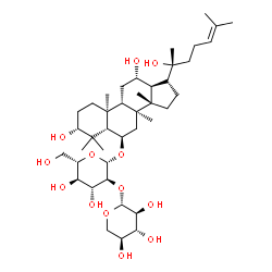 ChemSpider 2D Image | (3alpha,5beta,6beta,8alpha,9beta,10alpha,12alpha,13alpha,14beta,17alpha,20R)-3,12,20-Trihydroxydammar-24-en-6-yl 2-O-beta-L-xylopyranosyl-beta-L-glucopyranoside | C41H70O13