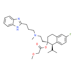 ChemSpider 2D Image | (1R,2R)-2-(2-{[3-(1H-Benzimidazol-2-yl)propyl](methyl)amino}ethyl)-6-fluoro-1-isopropyl-1,2,3,4-tetrahydro-2-naphthalenyl methoxyacetate | C29H38FN3O3