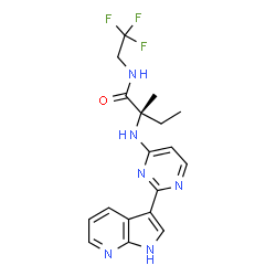 ChemSpider 2D Image | N~2~-[2-(1H-Pyrrolo[2,3-b]pyridin-3-yl)-4-pyrimidinyl]-N-(2,2,2-trifluoroethyl)-L-isovalinamide | C18H19F3N6O