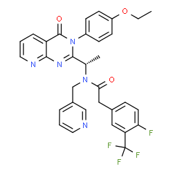 ChemSpider 2D Image | N-{(1S)-1-[3-(4-Ethoxyphenyl)-4-oxo-3,4-dihydropyrido[2,3-d]pyrimidin-2-yl]ethyl}-2-[4-fluoro-3-(trifluoromethyl)phenyl]-N-(3-pyridinylmethyl)acetamide | C32H27F4N5O3