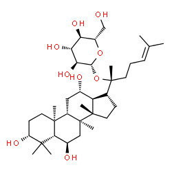 ChemSpider 2D Image | (3alpha,5beta,6beta,8alpha,9beta,10alpha,12alpha,13alpha,14beta,17alpha,20R)-3,6,12-Trihydroxydammar-24-en-20-yl beta-L-glucopyranoside | C36H62O9