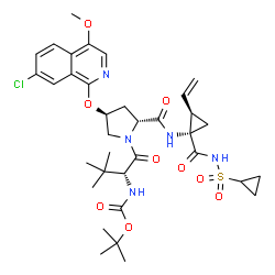 ChemSpider 2D Image | 3-Methyl-N-{[(2-methyl-2-propanyl)oxy]carbonyl}-D-valyl-(4S)-4-[(7-chloro-4-methoxy-1-isoquinolinyl)oxy]-N-{(1S,2R)-1-[(cyclopropylsulfonyl)carbamoyl]-2-vinylcyclopropyl}-D-prolinamide | C35H46ClN5O9S