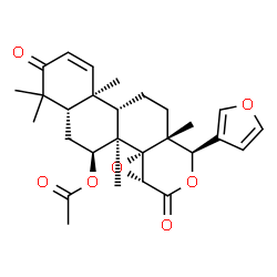ChemSpider 2D Image | (4aS,6S,6aR,6bS,7aR,10R,10aR,12aS,12bS)-10-(3-Furyl)-4,4,6a,10a,12b-pentamethyl-3,8-dioxo-3,4,4a,5,6,6a,7a,8,10,10a,11,12,12a,12b-tetradecahydronaphtho[2,1-f]oxireno[d]isochromen-6-yl acetate | C28H34O7