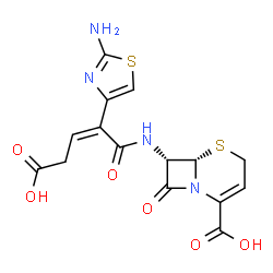 ChemSpider 2D Image | (6S,7S)-7-{[(2Z)-2-(2-Amino-1,3-thiazol-4-yl)-4-carboxy-2-butenoyl]amino}-8-oxo-5-thia-1-azabicyclo[4.2.0]oct-2-ene-2-carboxylic acid | C15H14N4O6S2