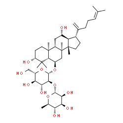 ChemSpider 2D Image | (3alpha,5beta,6beta,8alpha,9beta,10alpha,12alpha,13alpha,14beta,17alpha)-3,12-Dihydroxydammara-20,24-dien-6-yl 2-O-(6-deoxy-alpha-D-mannopyranosyl)-beta-L-glucopyranoside | C42H70O12