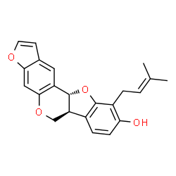 ChemSpider 2D Image | (6aS,11aR)-10-(3-Methyl-2-buten-1-yl)-6a,11a-dihydro-6H-[1]benzofuro[3,2-c]furo[3,2-g]chromen-9-ol | C22H20O4