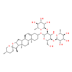 ChemSpider 2D Image | (3alpha,8alpha,9beta,10alpha,13alpha,14beta,16beta,17beta,20R,22S,25S)-Spirost-5-en-3-yl 6-deoxy-alpha-D-mannopyranosyl-(1->2)-[6-deoxy-alpha-D-mannopyranosyl-(1->4)]-beta-L-glucopyranoside | C45H72O16