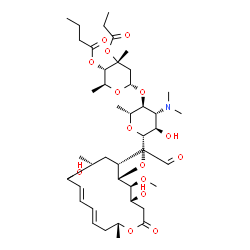 ChemSpider 2D Image | (2S,3S,4R,6S)-6-{[(2R,3S,4R,5R,6S)-6-{[(4R,5S,6S,7R,11E,13E,16R)-4,10-Dihydroxy-5-methoxy-9,16-dimethyl-2-oxo-7-(2-oxoethyl)oxacyclohexadeca-11,13-dien-6-yl]oxy}-4-(dimethylamino)-5-hydroxy-2-methylte
trahydro-2H-pyran-3-yl]oxy}-2,4-dimethyl-4-(propionyloxy)tetrahydro-2H-pyran-3-yl butanoate (non-preferred name) | C42H69NO15