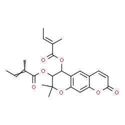 ChemSpider 2D Image | 8,8-Dimethyl-2-oxo-7,8-dihydro-2H,6H-pyrano[3,2-g]chromene-6,7-diyl (2E,2'E)bis(2-methyl-2-butenoate) | C24H26O7