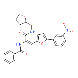 ChemSpider 2D Image | N-{(1E)-1-[5-(3-Nitrophenyl)-2-furyl]-3-oxo-3-[(tetrahydro-2-furanylmethyl)amino]-1-propen-2-yl}benzamide | C25H23N3O6