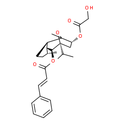 ChemSpider 2D Image | (2S,5R,6R,7S,8R,10R)-10-(Glycoloyloxy)-8-isopropyl-1,5-dimethyl-11-oxatricyclo[6.2.1.0~2,6~]undec-7-yl (2E)-3-phenylacrylate | C26H34O6