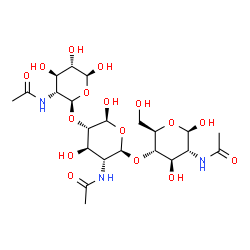ChemSpider 2D Image | N-[(2R,3R,4R,5S,6S)-2-{[(2S,3S,4R,5R,6R)-5-Acetamido-6-{[(2R,3S,4R,5R,6R)-5-acetamido-4,6-dihydroxy-2-(hydroxymethyl)tetrahydro-2H-pyran-3-yl]oxy}-2,4-dihydroxytetrahydro-2H-pyran-3-yl]oxy}-4,5,6-trih
ydroxytetrahydro-2H-pyran-3-yl]acetamide (non-preferred name) | C22H37N3O16