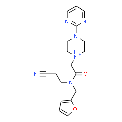 ChemSpider 2D Image | 1-{2-[(2-Cyanoethyl)(2-furylmethyl)amino]-2-oxoethyl}-4-(2-pyrimidinyl)piperazin-1-ium | C18H23N6O2