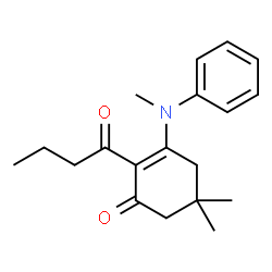 ChemSpider 2D Image | 2-Butyryl-5,5-dimethyl-3-(methyl-phenyl-amino)-cyclohex-2-enone | C19H25NO2