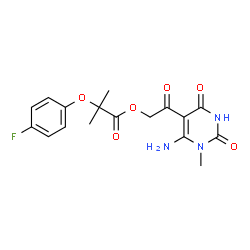 ChemSpider 2D Image | 2-(6-Amino-1-methyl-2,4-dioxo-1,2,3,4-tetrahydro-5-pyrimidinyl)-2-oxoethyl 2-(4-fluorophenoxy)-2-methylpropanoate | C17H18FN3O6