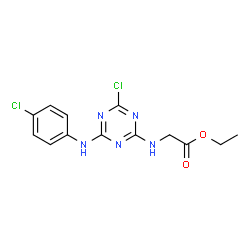 ChemSpider 2D Image | Ethyl N-{4-chloro-6-[(4-chlorophenyl)amino]-1,3,5-triazin-2-yl}glycinate | C13H13Cl2N5O2