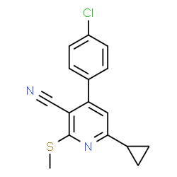 ChemSpider 2D Image | 4-(4-Chlorophenyl)-6-cyclopropyl-2-(methylsulfanyl)nicotinonitrile | C16H13ClN2S