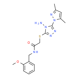 ChemSpider 2D Image | 2-{[4-Amino-5-(3,5-dimethyl-1H-pyrazol-1-yl)-4H-1,2,4-triazol-3-yl]sulfanyl}-N-(2-methoxybenzyl)acetamide | C17H21N7O2S