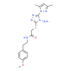 ChemSpider 2D Image | 2-{[4-Amino-5-(3,5-dimethyl-1H-pyrazol-1-yl)-4H-1,2,4-triazol-3-yl]sulfanyl}-N-[2-(4-methoxyphenyl)ethyl]acetamide | C18H23N7O2S
