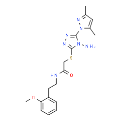 ChemSpider 2D Image | 2-{[4-Amino-5-(3,5-dimethyl-1H-pyrazol-1-yl)-4H-1,2,4-triazol-3-yl]sulfanyl}-N-[2-(2-methoxyphenyl)ethyl]acetamide | C18H23N7O2S