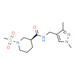 ChemSpider 2D Image | (3S)-N-[(1,3-Dimethyl-1H-pyrazol-4-yl)methyl]-1-(methylsulfonyl)-3-piperidinecarboxamide | C13H22N4O3S