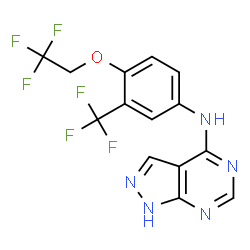 ChemSpider 2D Image | N-[4-(2,2,2-Trifluoroethoxy)-3-(trifluoromethyl)phenyl]-1H-pyrazolo[3,4-d]pyrimidin-4-amine | C14H9F6N5O