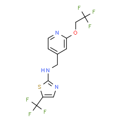 ChemSpider 2D Image | N-{[2-(2,2,2-Trifluoroethoxy)-4-pyridinyl]methyl}-5-(trifluoromethyl)-1,3-thiazol-2-amine | C12H9F6N3OS