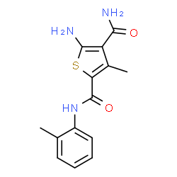 ChemSpider 2D Image | 5-Amino-3-methyl-N~2~-(2-methylphenyl)-2,4-thiophenedicarboxamide | C14H15N3O2S