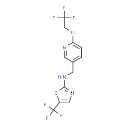 ChemSpider 2D Image | N-{[6-(2,2,2-Trifluoroethoxy)-3-pyridinyl]methyl}-5-(trifluoromethyl)-1,3-thiazol-2-amine | C12H9F6N3OS
