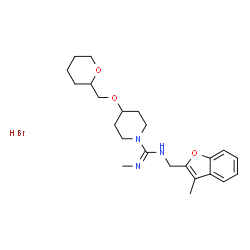 ChemSpider 2D Image | N'-Methyl-N-[(3-methyl-1-benzofuran-2-yl)methyl]-4-(tetrahydro-2H-pyran-2-ylmethoxy)-1-piperidinecarboximidamide hydrobromide (1:1) | C23H34BrN3O3