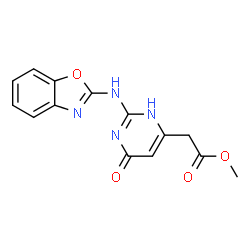 ChemSpider 2D Image | Methyl [2-(1,3-benzoxazol-2-ylamino)-6-oxo-3,6-dihydro-4-pyrimidinyl]acetate | C14H12N4O4