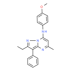 ChemSpider 2D Image | 2-Ethyl-N-(4-methoxyphenyl)-5-methyl-3-phenylpyrazolo[1,5-a]pyrimidin-7-amine | C22H22N4O