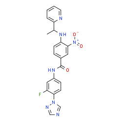 ChemSpider 2D Image | N-[3-Fluoro-4-(1H-1,2,4-triazol-1-yl)phenyl]-3-nitro-4-{[1-(2-pyridinyl)ethyl]amino}benzamide | C22H18FN7O3
