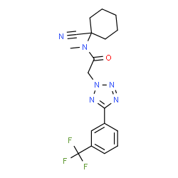 ChemSpider 2D Image | N-(1-Cyanocyclohexyl)-N-methyl-2-{5-[3-(trifluoromethyl)phenyl]-2H-tetrazol-2-yl}acetamide | C18H19F3N6O