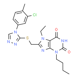 ChemSpider 2D Image | 3-Butyl-8-({[4-(3-chloro-4-methylphenyl)-4H-1,2,4-triazol-3-yl]sulfanyl}methyl)-7-ethyl-3,7-dihydro-1H-purine-2,6-dione | C21H24ClN7O2S