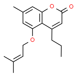 ChemSpider 2D Image | 7-Methyl-5-[(3-methyl-2-buten-1-yl)oxy]-4-propyl-2H-chromen-2-one | C18H22O3