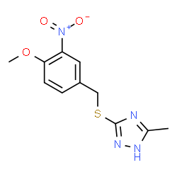 ChemSpider 2D Image | 3-[(4-Methoxy-3-nitrobenzyl)sulfanyl]-5-methyl-1H-1,2,4-triazole | C11H12N4O3S