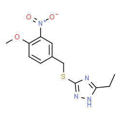 ChemSpider 2D Image | 3-ethyl-5-[(4-methoxy-3-nitrobenzyl)sulfanyl]-4H-1,2,4-triazole | C12H14N4O3S