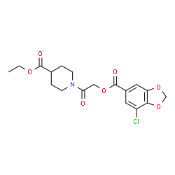 ChemSpider 2D Image | Ethyl 1-({[(7-chloro-1,3-benzodioxol-5-yl)carbonyl]oxy}acetyl)-4-piperidinecarboxylate | C18H20ClNO7