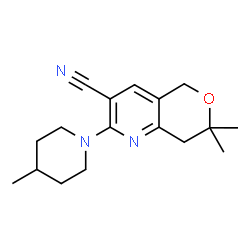 ChemSpider 2D Image | 7,7-Dimethyl-2-(4-methyl-1-piperidinyl)-7,8-dihydro-5H-pyrano[4,3-b]pyridine-3-carbonitrile | C17H23N3O