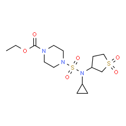 ChemSpider 2D Image | Ethyl 4-[cyclopropyl(1,1-dioxidotetrahydro-3-thiophenyl)sulfamoyl]-1-piperazinecarboxylate | C14H25N3O6S2