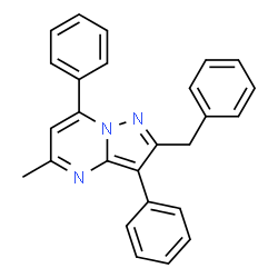 ChemSpider 2D Image | 2-Benzyl-5-methyl-3,7-diphenylpyrazolo[1,5-a]pyrimidine | C26H21N3
