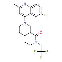 ChemSpider 2D Image | N-Ethyl-1-(6-fluoro-2-methyl-4-quinolinyl)-N-(2,2,2-trifluoroethyl)-3-piperidinecarboxamide | C20H23F4N3O