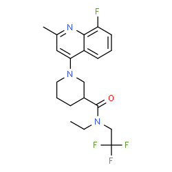 ChemSpider 2D Image | N-Ethyl-1-(8-fluoro-2-methyl-4-quinolinyl)-N-(2,2,2-trifluoroethyl)-3-piperidinecarboxamide | C20H23F4N3O