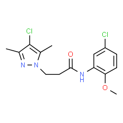 ChemSpider 2D Image | 3-(4-Chloro-3,5-dimethyl-1H-pyrazol-1-yl)-N-(5-chloro-2-methoxyphenyl)propanamide | C15H17Cl2N3O2